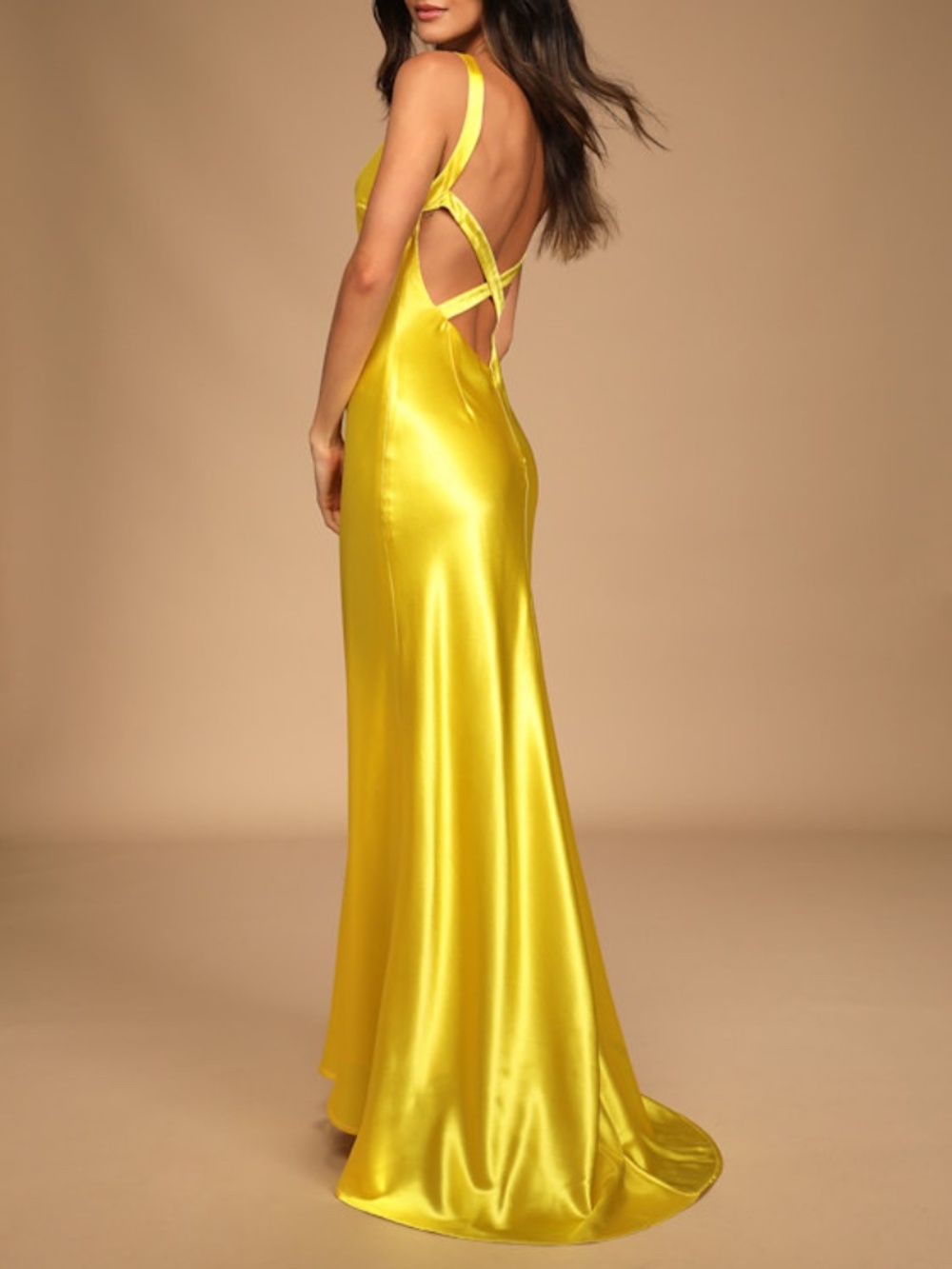 Lulus Perfectly Classy Yellow Satin Strappy Maxi Dress - Size S